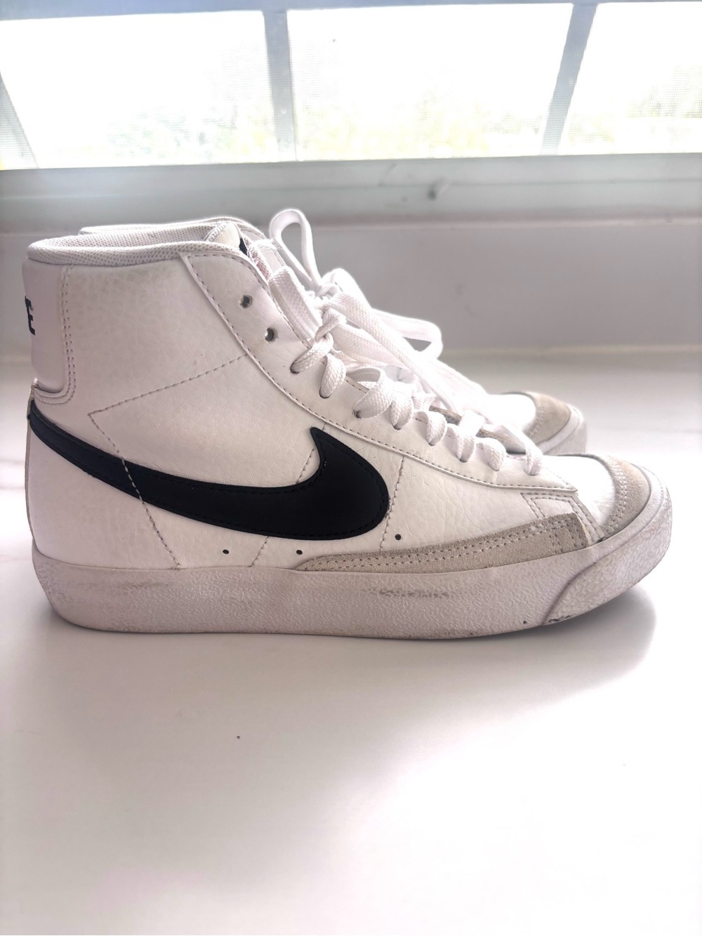 Nike Kids White High-Top Sneakers with Black Swoosh